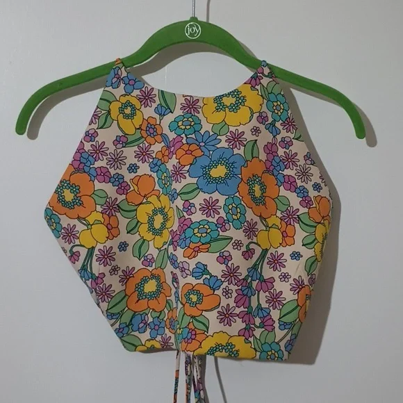 Zara XXL Halter Crop Backless Flower High Neck Top - Picture 3 of 7